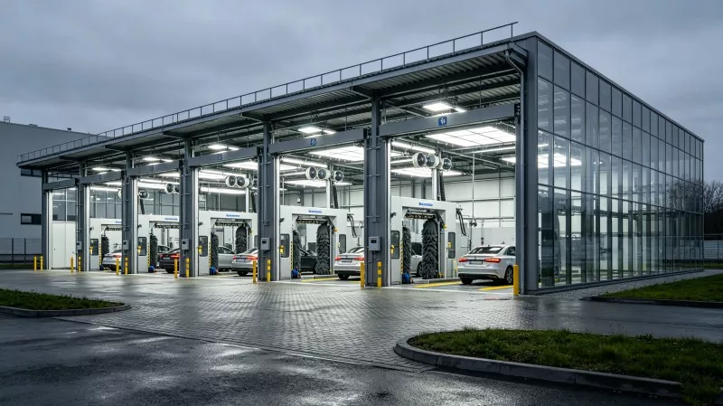 Teräsrunkoinen autonpesukeskuksen rakentaminen