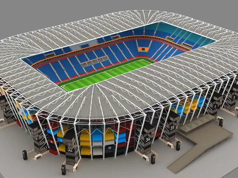 Teräsrunkoinen modulaarinen koottu stadion