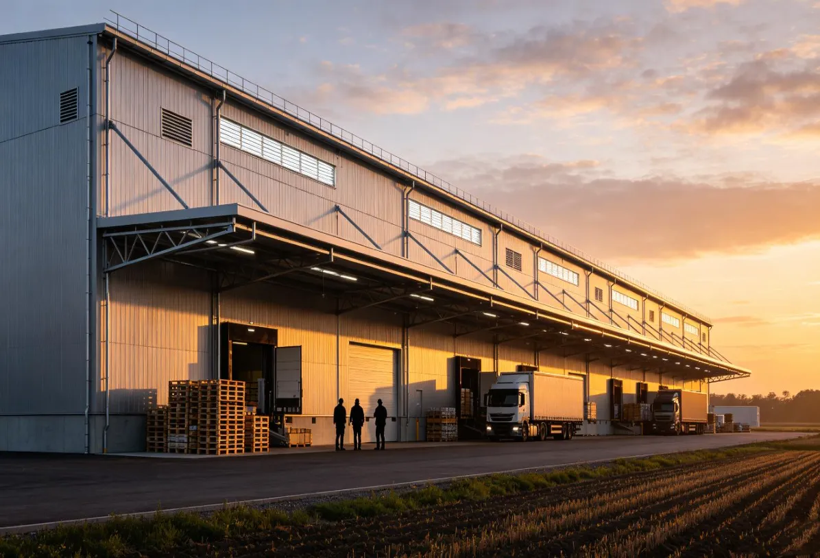 Teräsrakenne maataloustuotteiden logistiikkakeskuksen rakentaminen